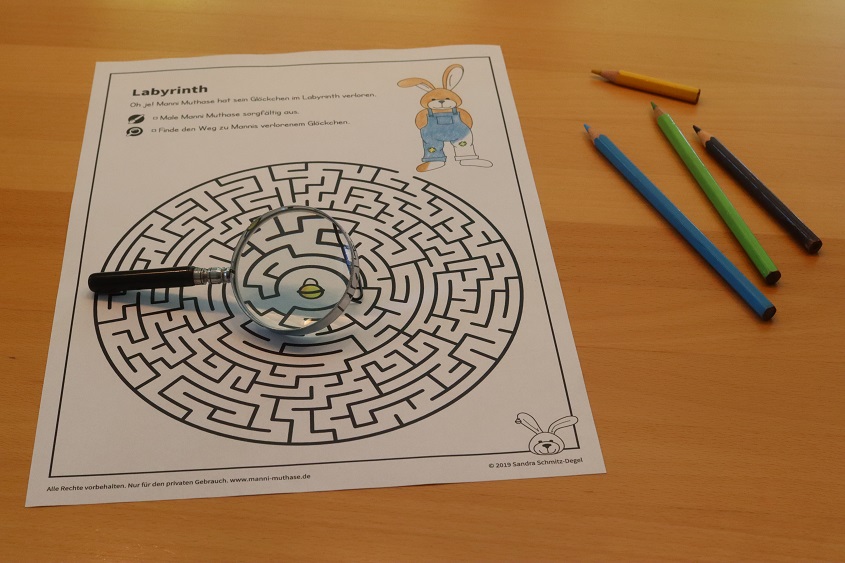 Labyrinth mit Manni Muthase zum Rätseln für Kinder