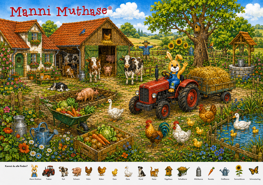 Wimmelbild Manni Muthase auf dem Bauernhof