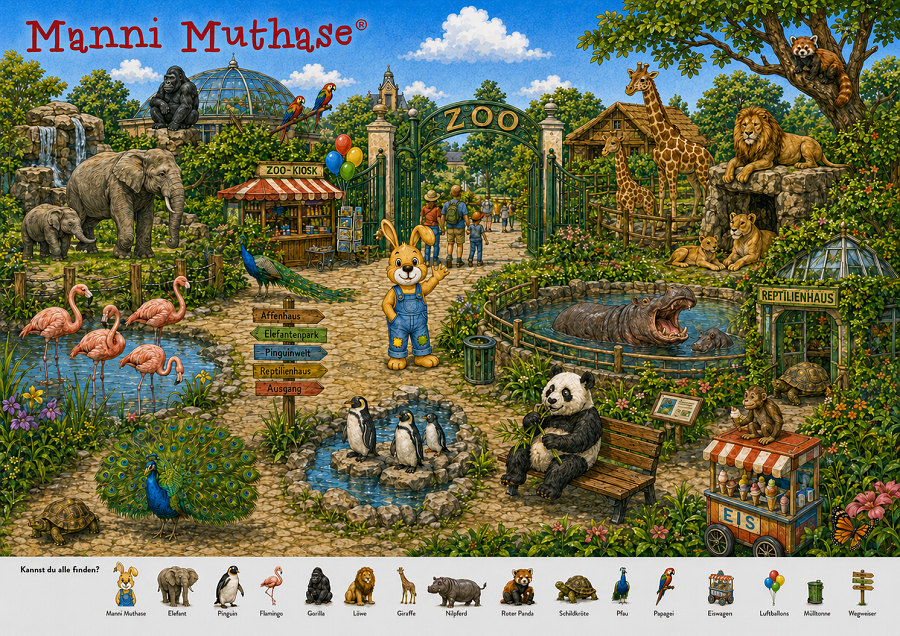 Wimmelbild Manni Muthase im Zoo